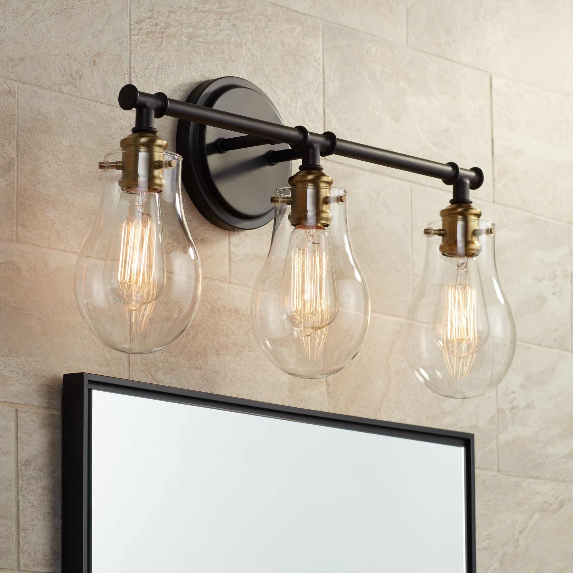 Vintage Industrial Wall Light Bronze Brass 22" 3Light Fixture Bathroom