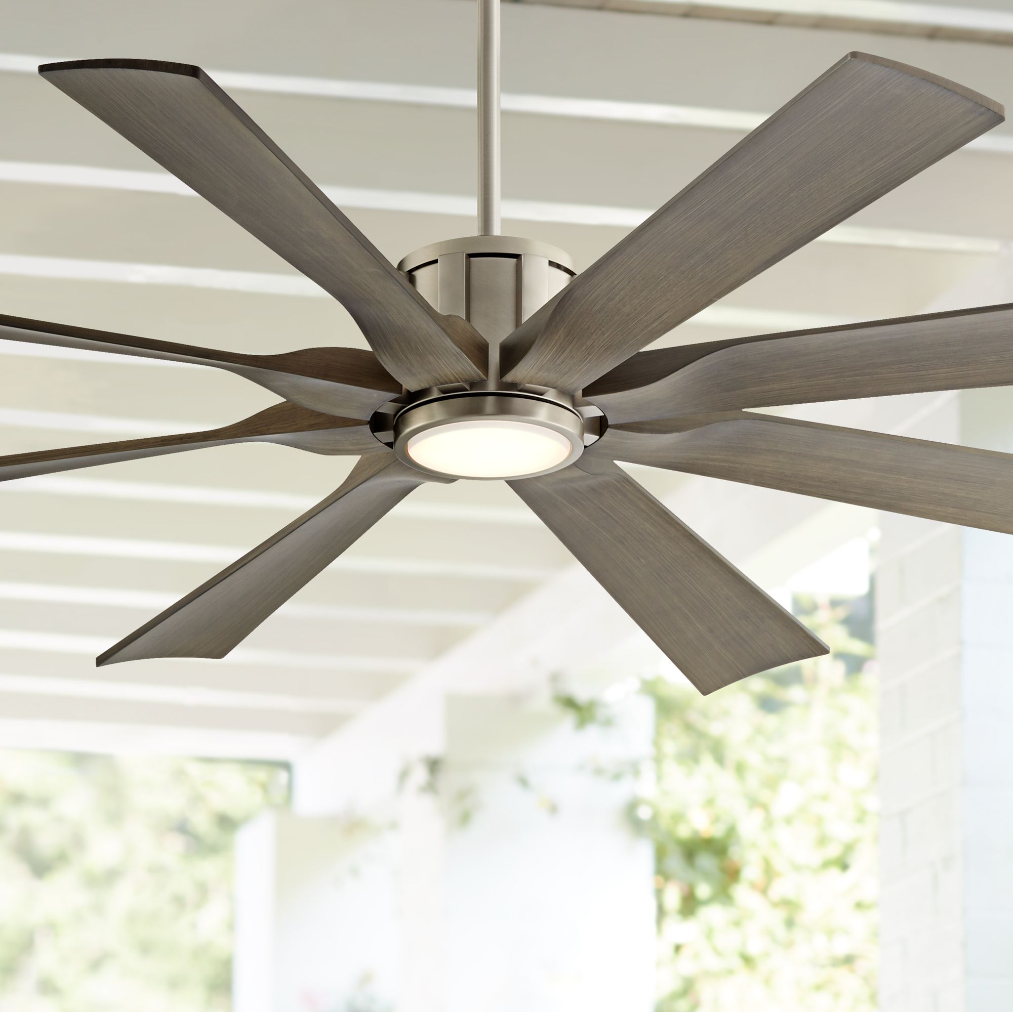 Details About 60 Outdoor Ceiling Fan With Light Led Remote Nickel Damp Rated For Patio Porch
