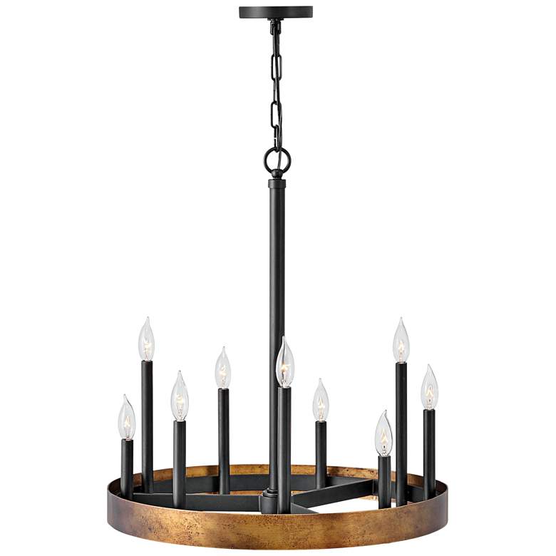 Image 2 Wells 24" Wide Weathered Brass and Black 9-Light Chandelier