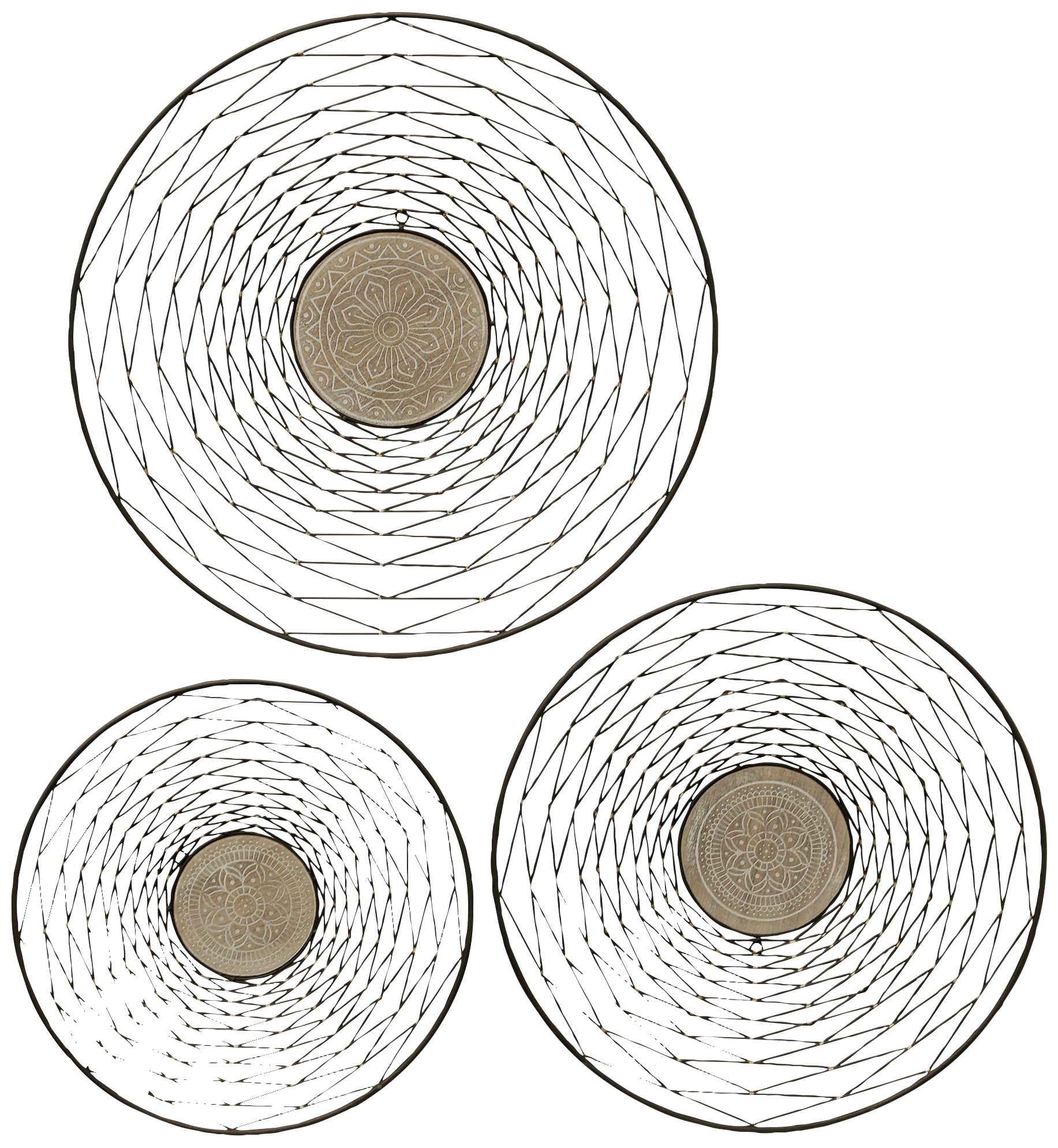Mandala Round Metal and Wood Wall Art Set of 3