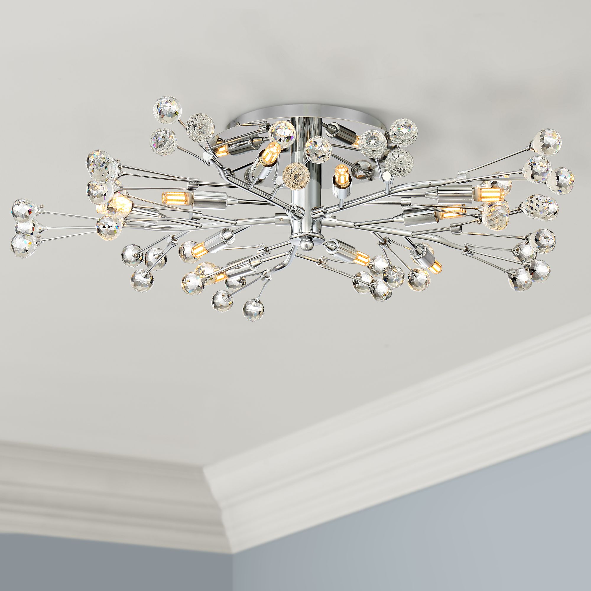 Details About Modern Ceiling Light Semi Flush Mount Fixture Led Chrome 27 1 2 Crystal Bedroom