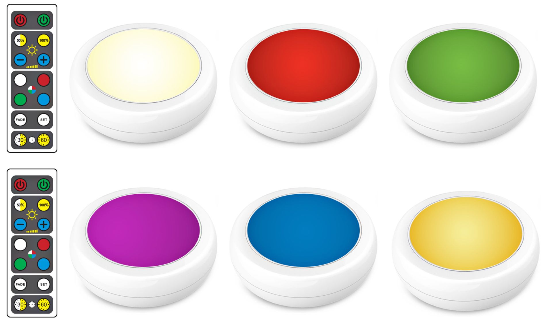 Brilliant Evolution Color Changing LED Puck Lights Set of 6