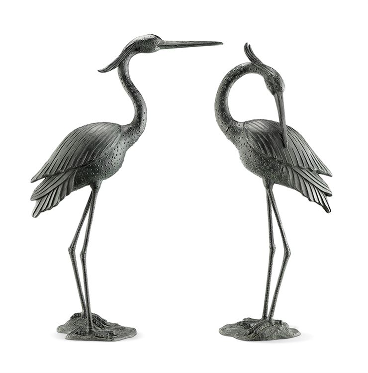 Marshland Royals Crane Aluminum Garden Statue Set of 2
