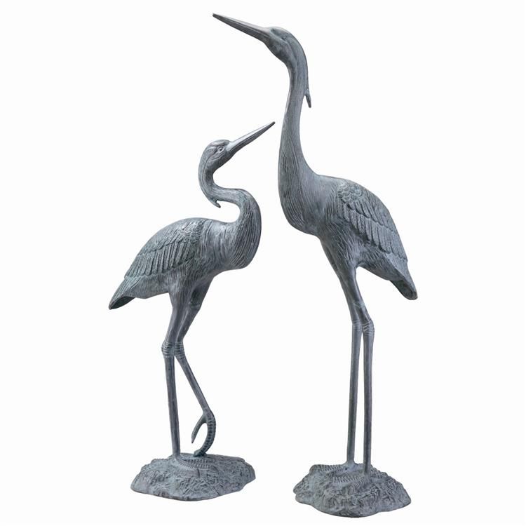 Garden Heron Brass Outdoor Statues Set of 2