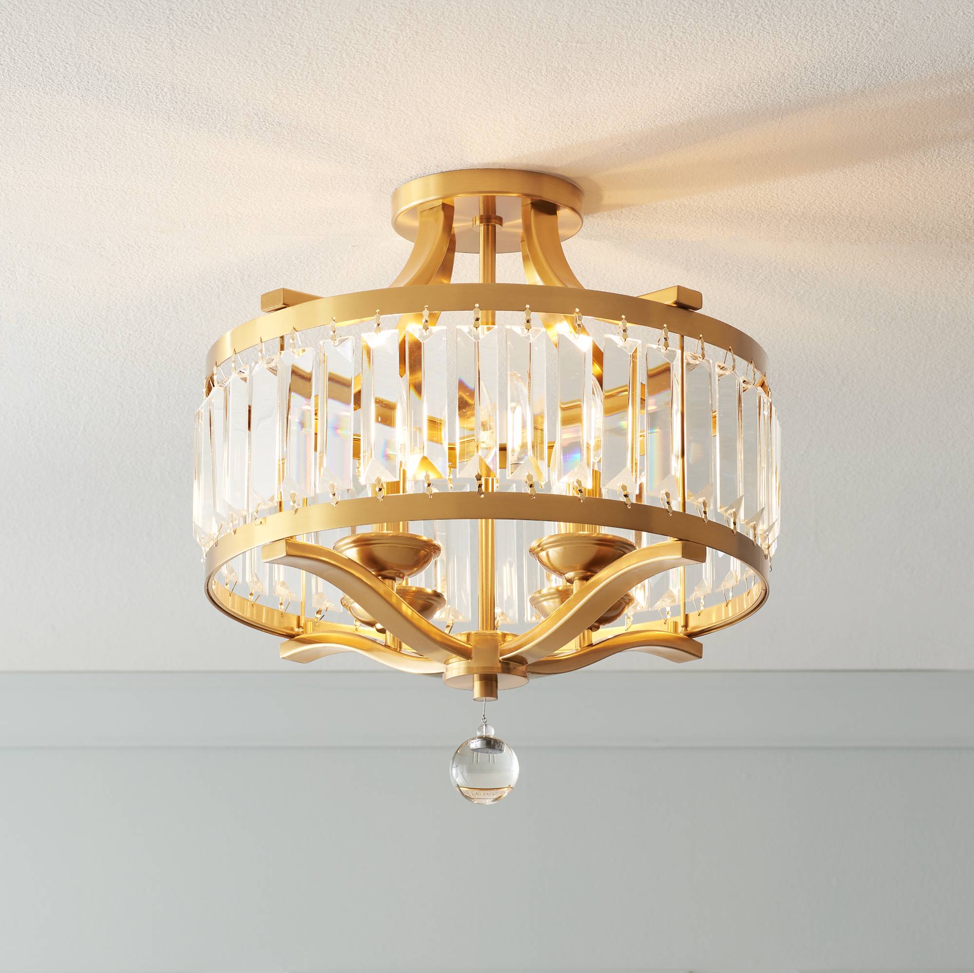 Details About Modern Ceiling Light Semi Flush Mount Fixture Warm Brass 16 1 2 Crystal Bedroom