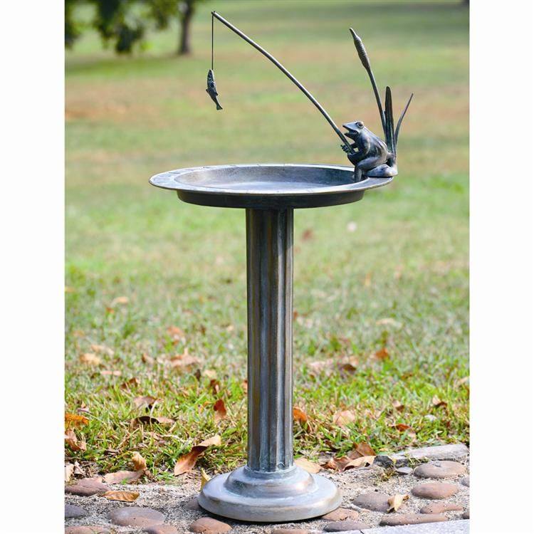 Fishing Frog 32" High Aluminum Outdoor Sundial and Birdbath
