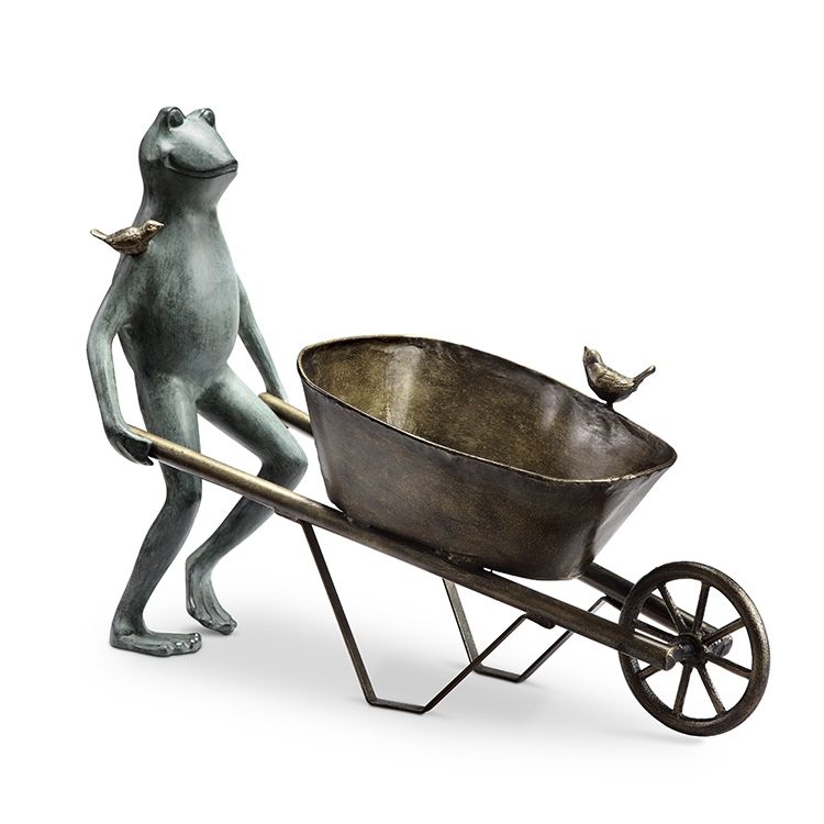 Frog and Bird 19"H Aluminum Planter Holder Outdoor Statue
