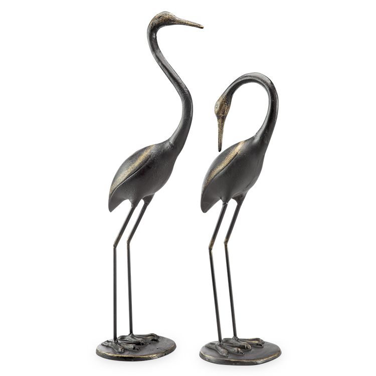 Watchful Waders Cast Iron Crane Garden Statues Set of 2