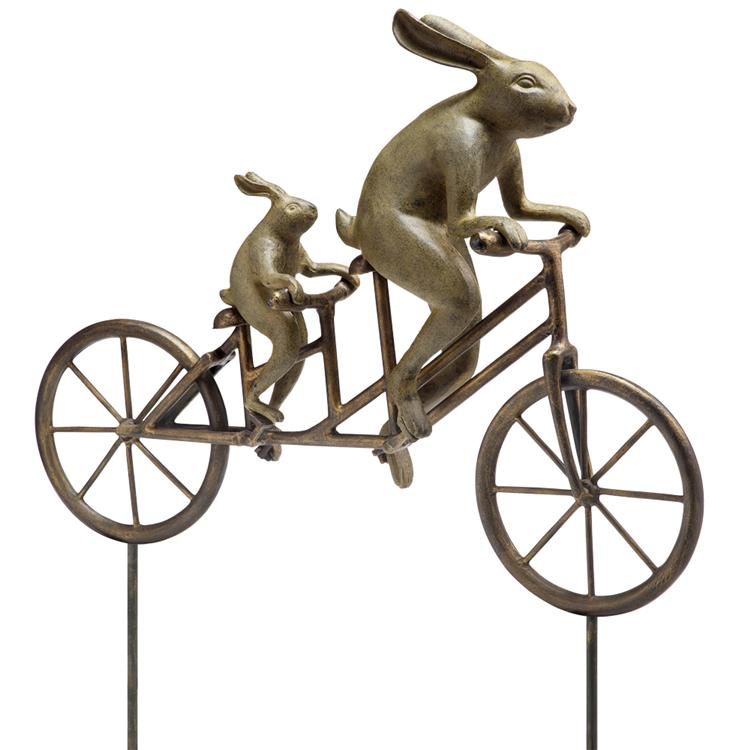 Tandem Bicycle Bunnies 28 1/2" High Aluminum Garden Statue