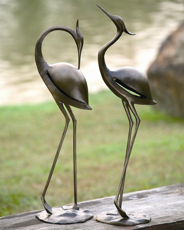 Stylized Garden Heron Aluminum Outdoor Statues Set of 2