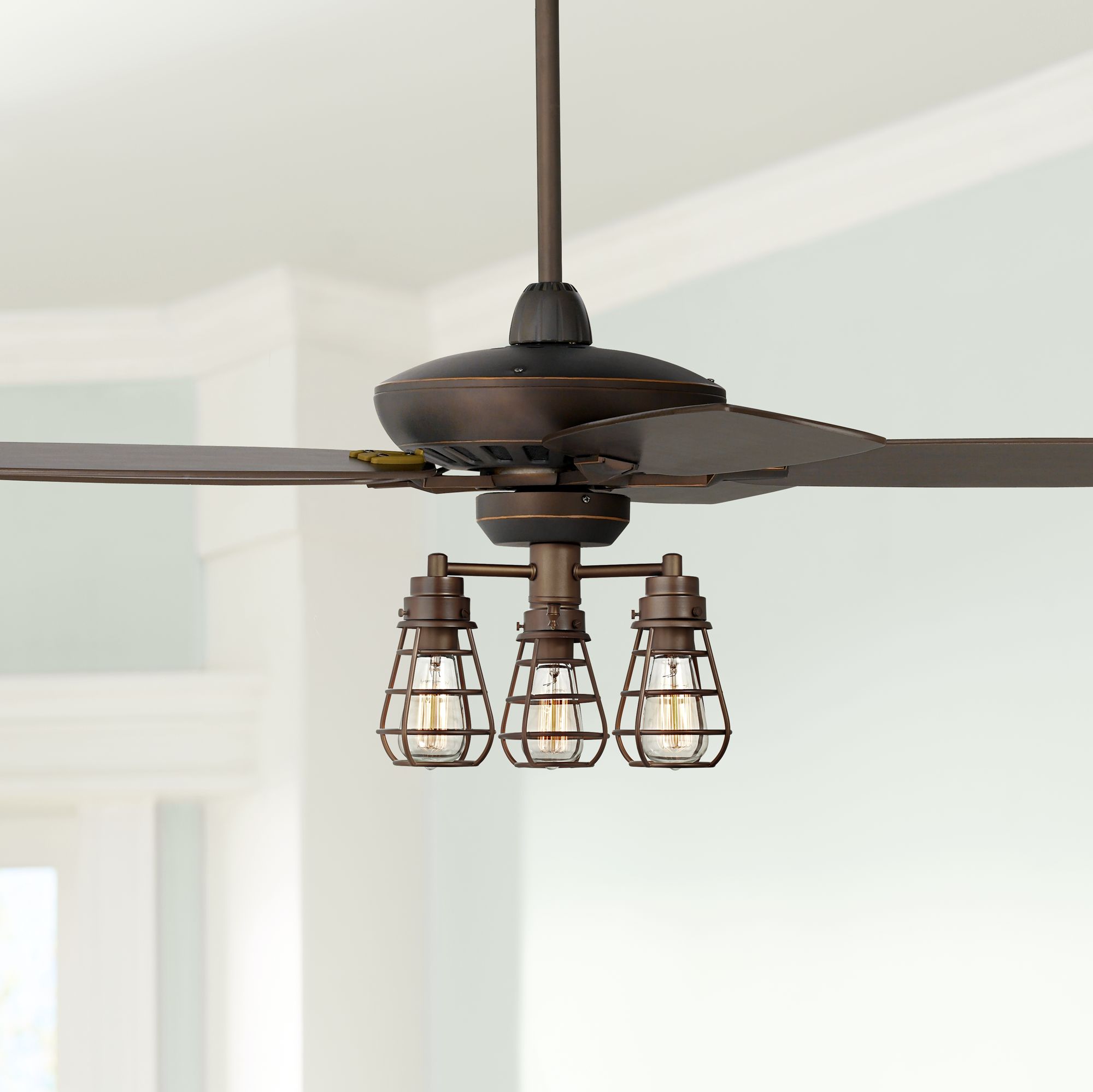 52 Industrial Ceiling Fan With Light Led Remote Bronze Cage