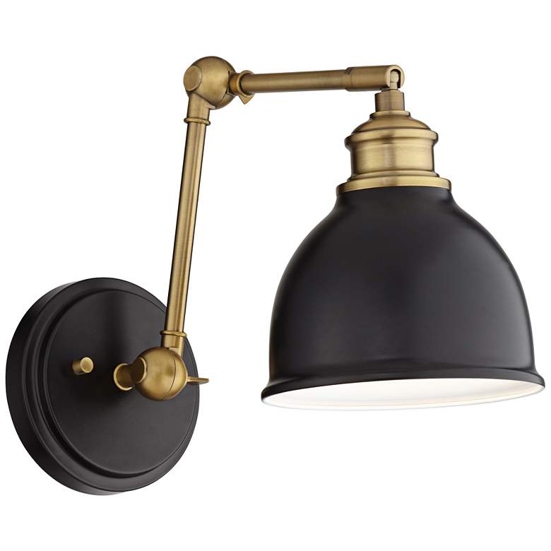 Image 2 Sania Black and Antique Brass Adjustable Swing Arm Wall Lamp