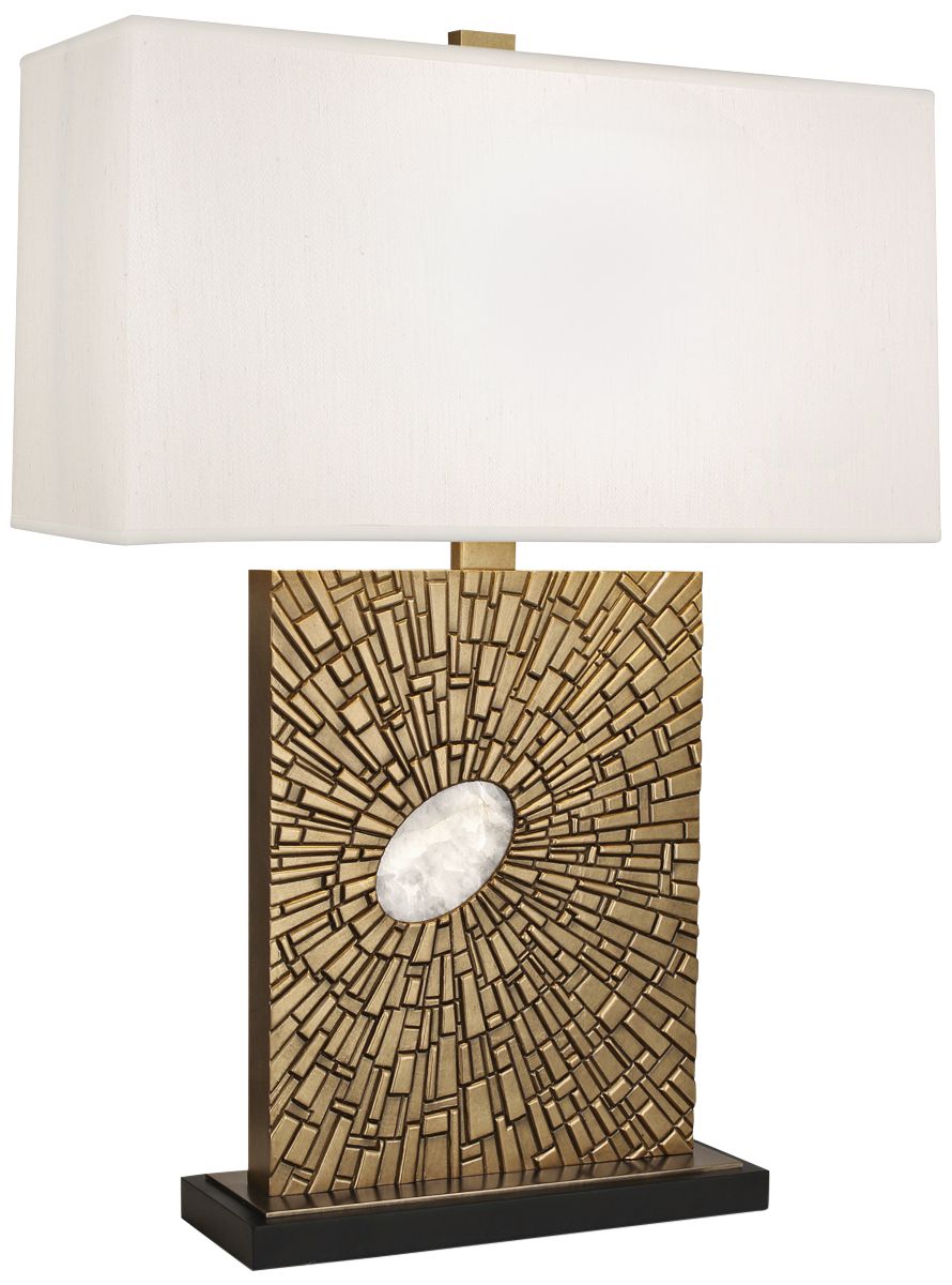 Goliath Antiqued Modern Brass Table Lamp with Pearl Shade