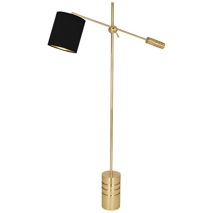 Campbell Modern Brass Adjustable Floor, Floor Lamp With Black Shade