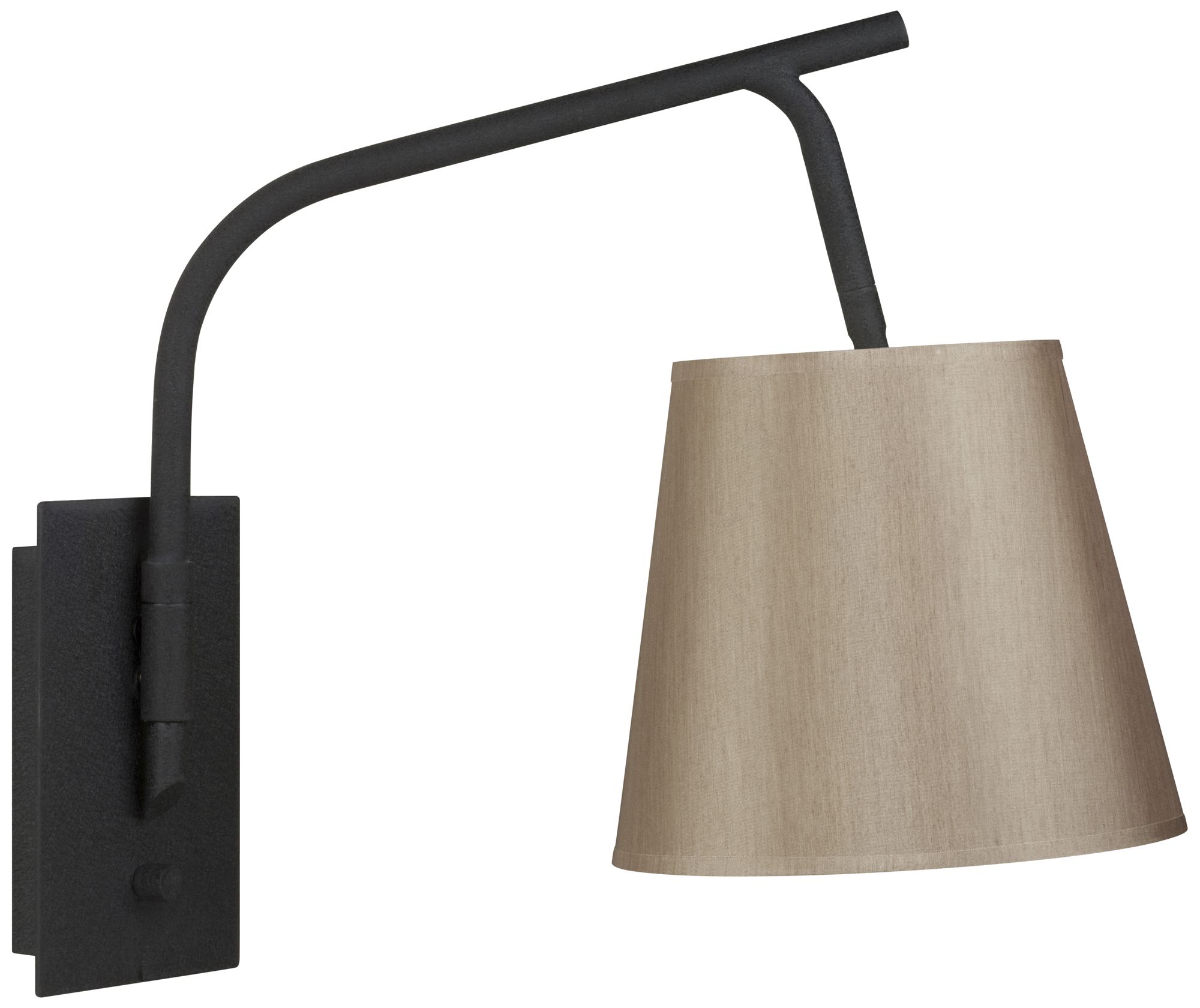 Walker Black Swingarm Wall Lamp with Croissant Silk Shade