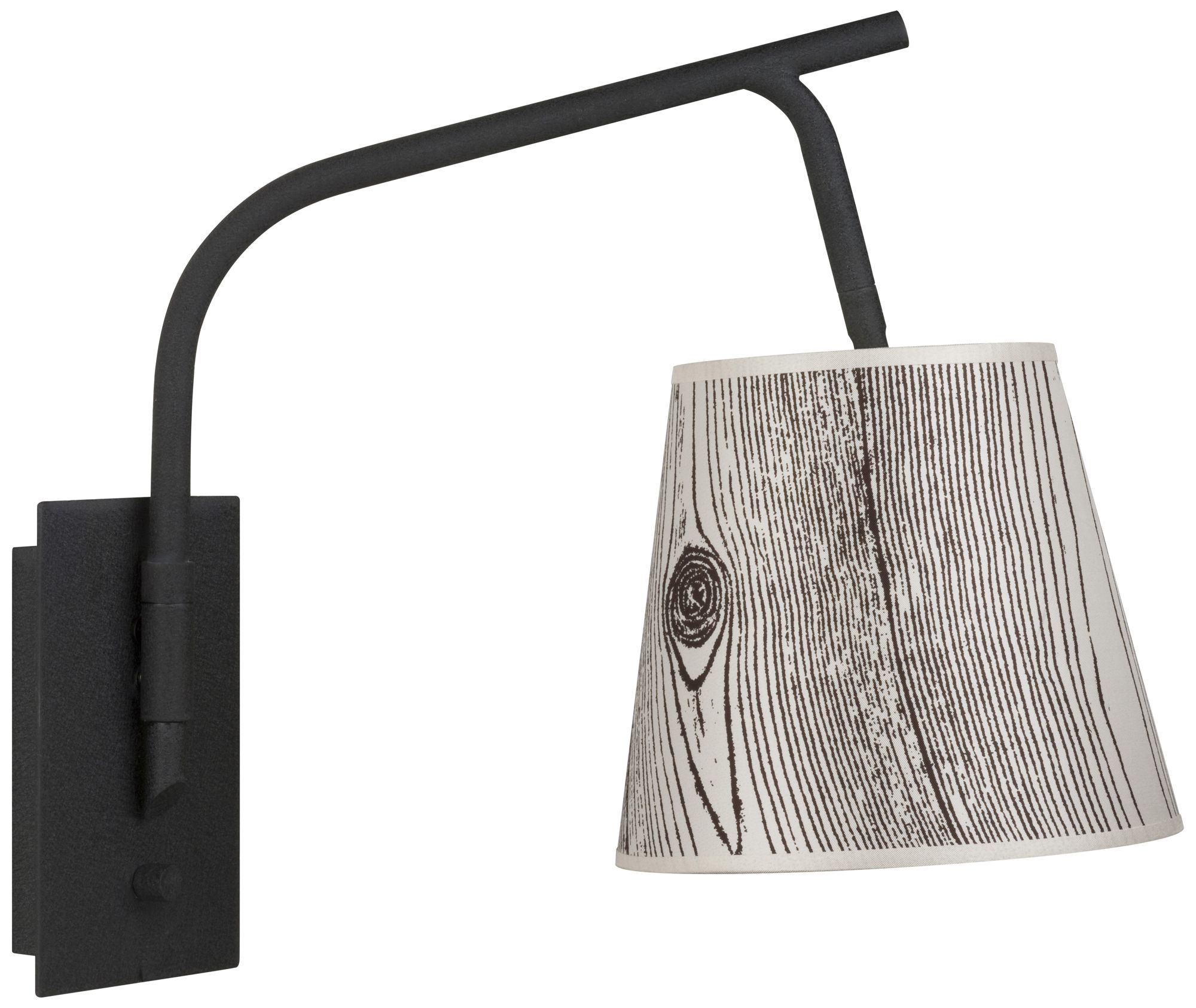Walker Black Swingarm Wall Lamp with Faux Bois Light Shade