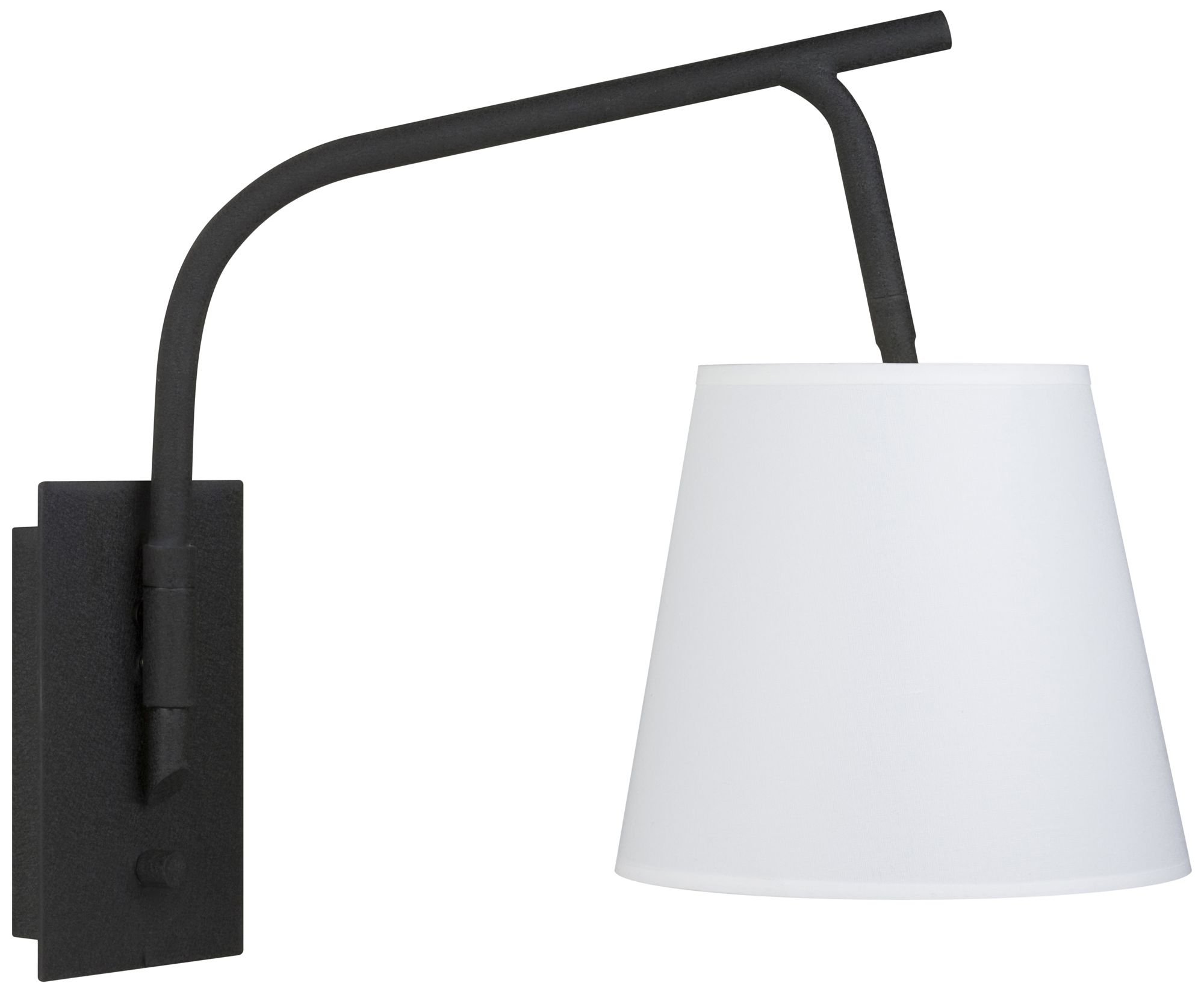 Walker Black Swingarm Wall Lamp with White Linen Shade