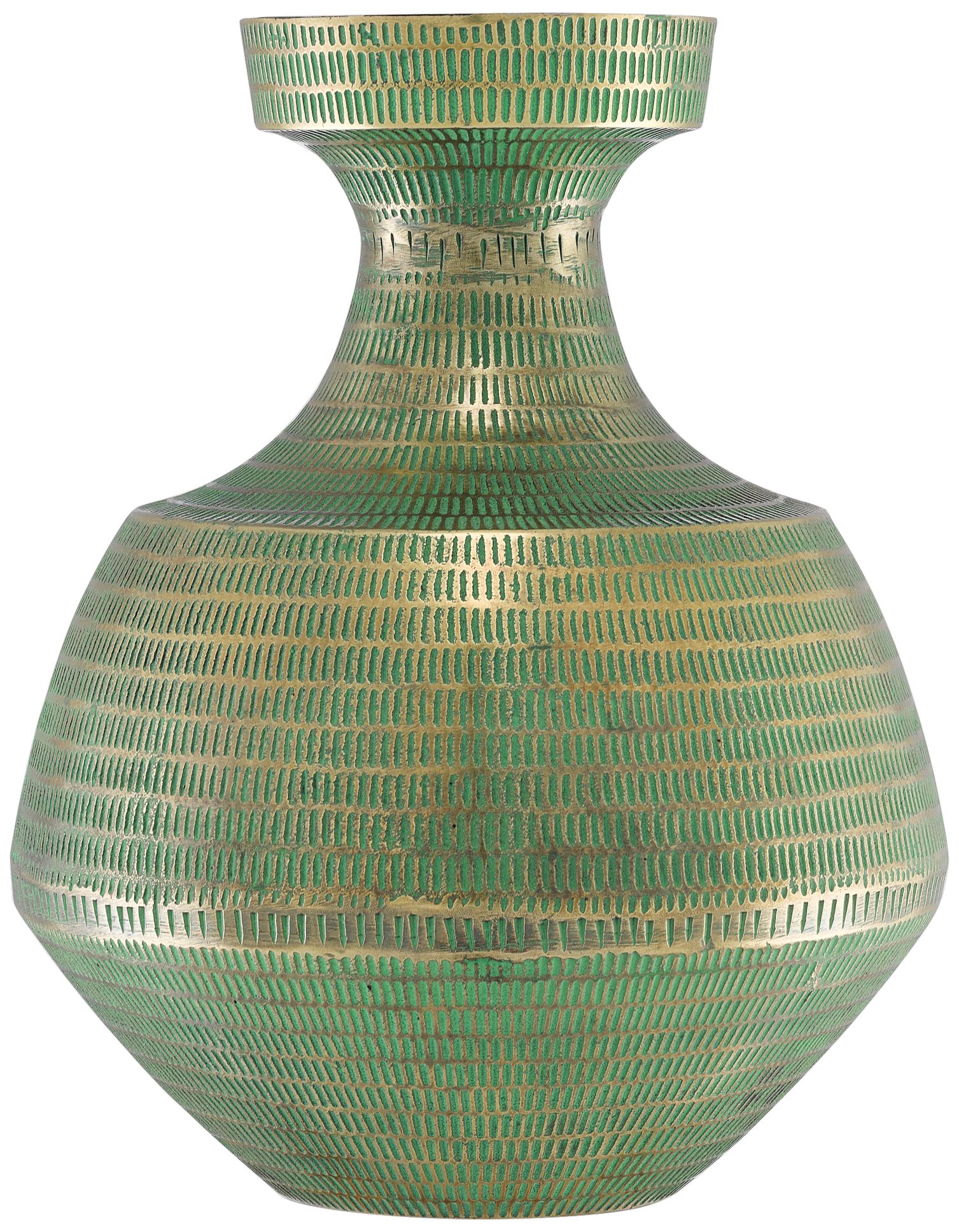 Nallan Antique Brass and Green 13 3/4" High Metal Vase