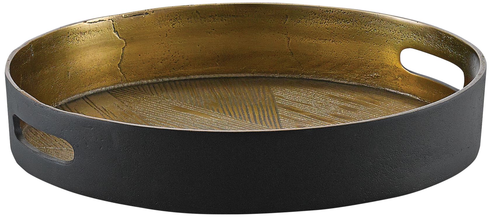 Thatcher Antique Brass and Black 14 1/2" Round Metal Tray
