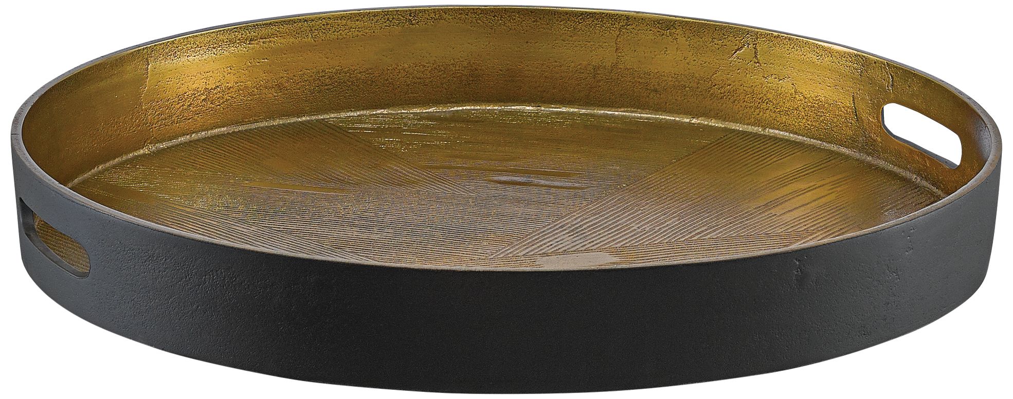 Thatcher Antique Brass and Black 20 1/2" Round Metal Tray