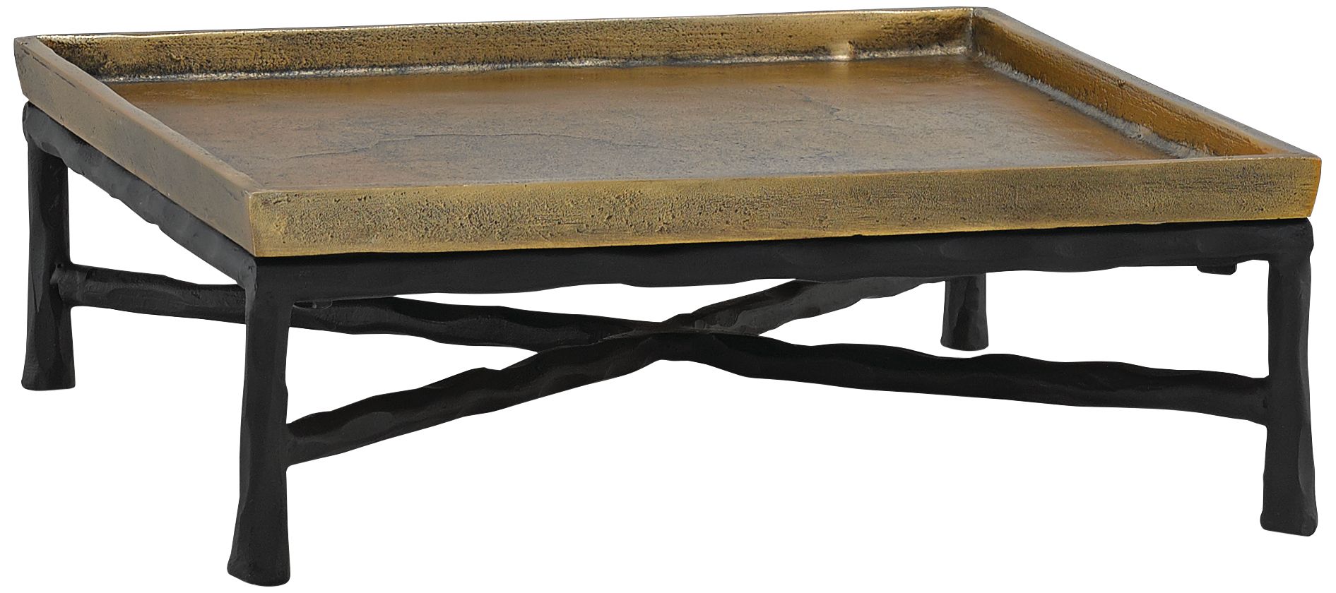 Boyles 12" Square Rustic Brass Tray on Metal Stand