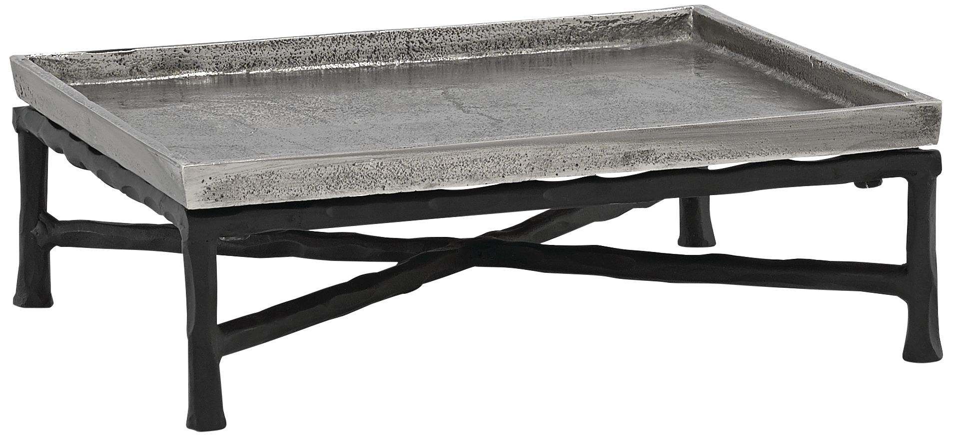 Boyles 12" Square Rustic Silver Tray on Metal Stand
