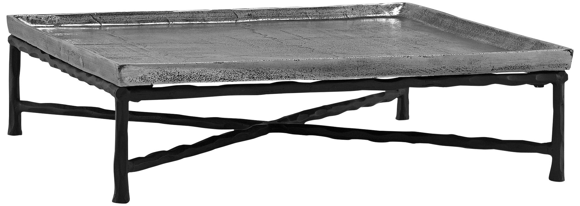 Boyles 17 3/4" Square Rustic Silver Tray on Metal Stand