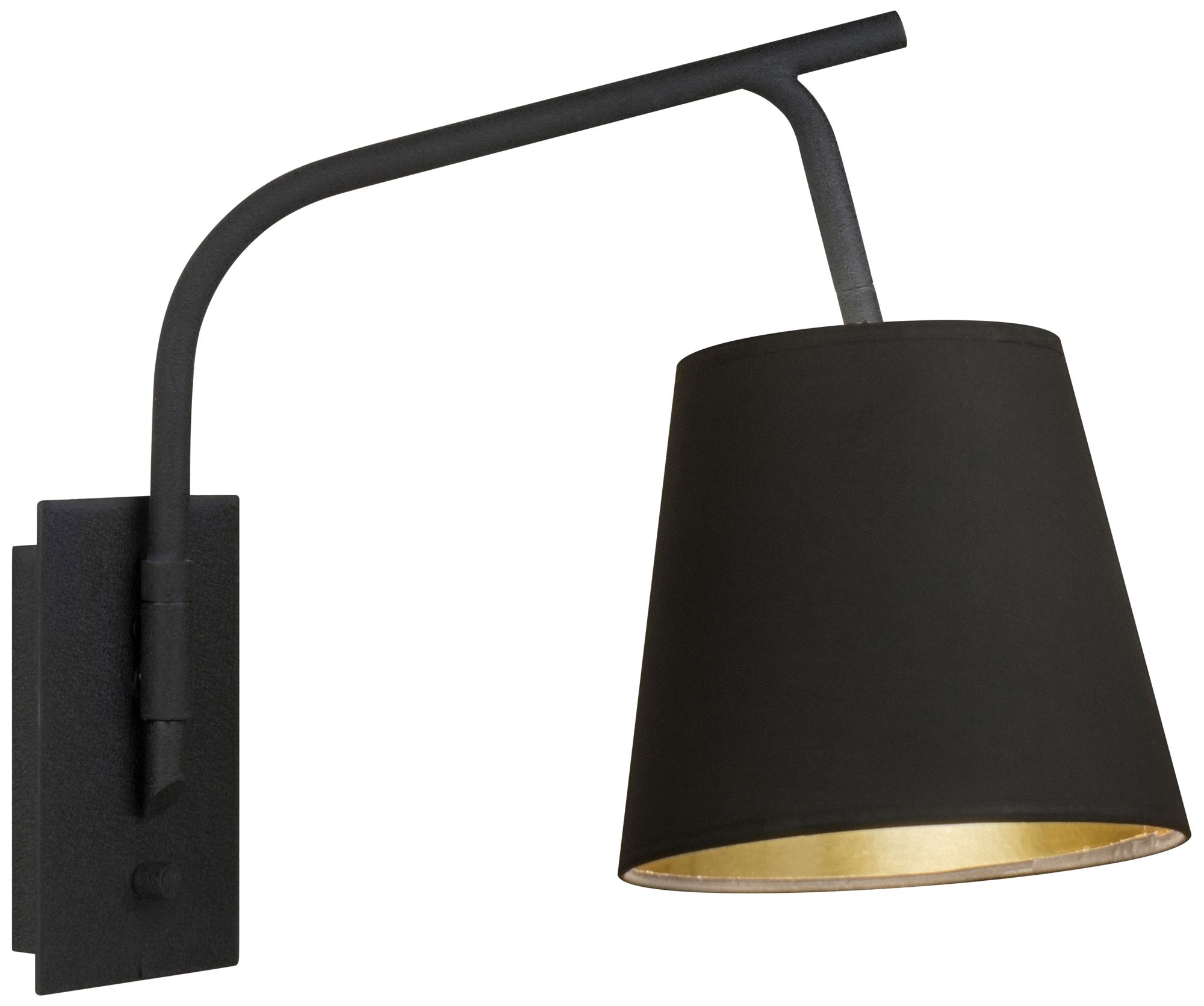 Walker Black Swingarm Wall Lamp with and Gold Shade