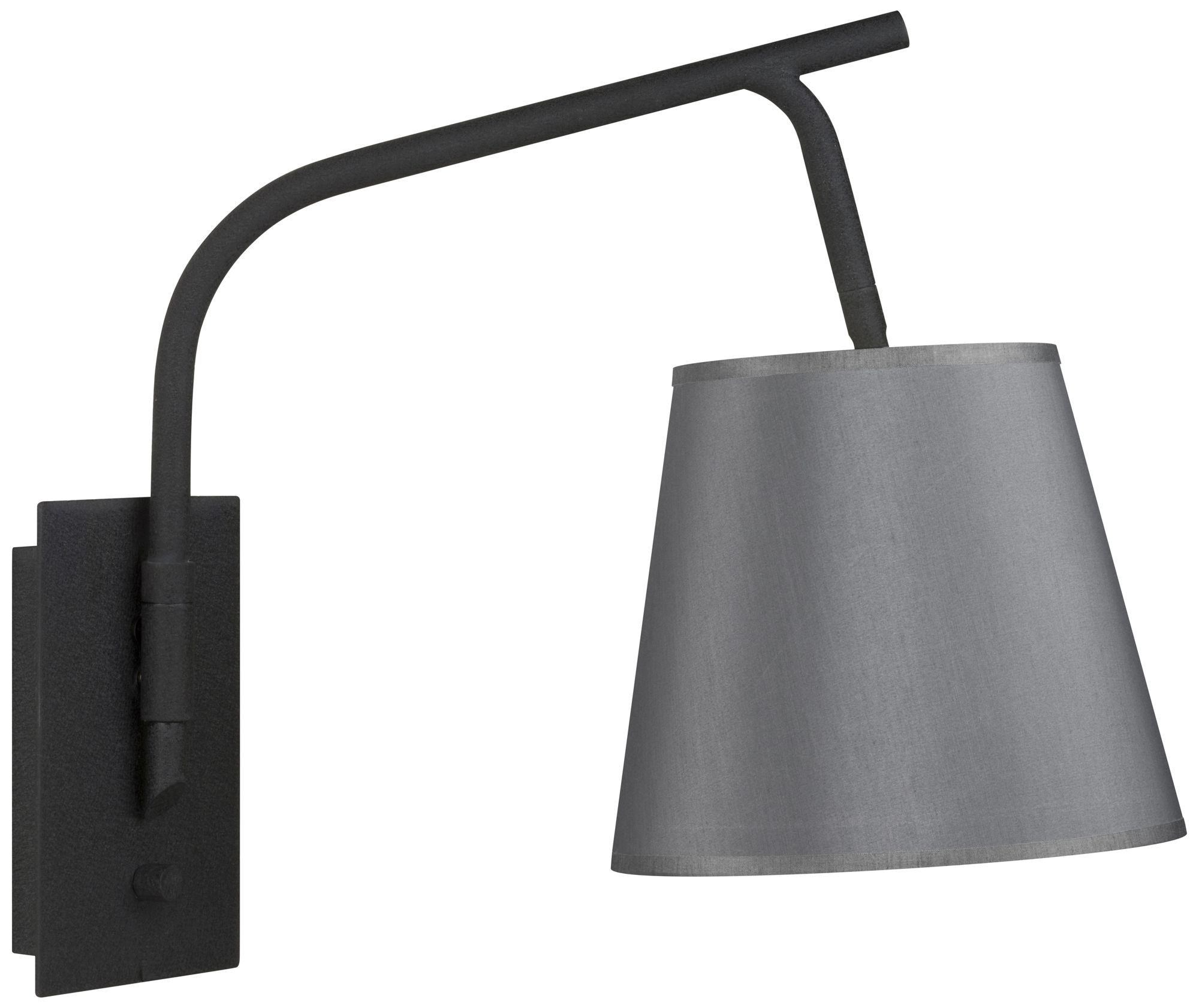 Walker Black Swingarm Wall Lamp with Platinum Silk Shade