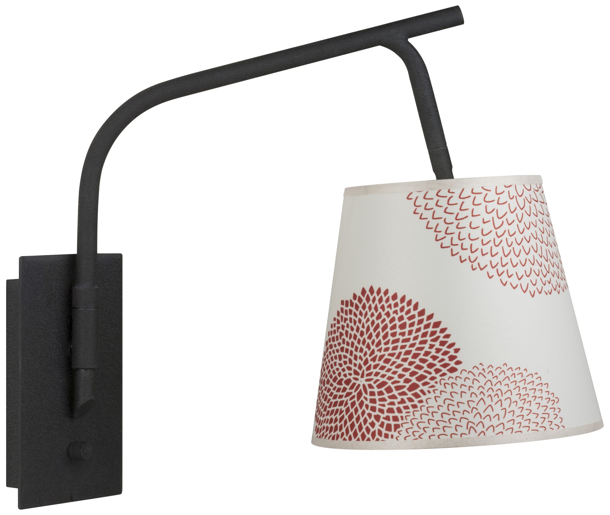 Walker Black Swingarm Wall Lamp with Red Mumm Shade