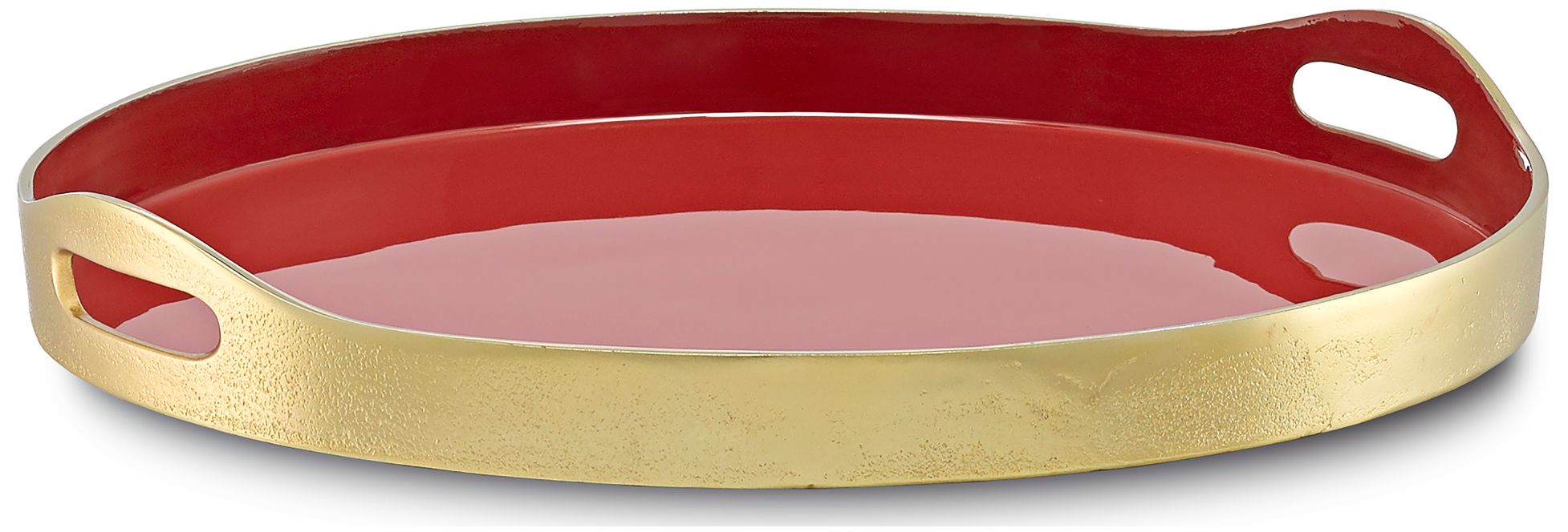 Currey and Company Riya Gold Red 18" Round Metal Tray