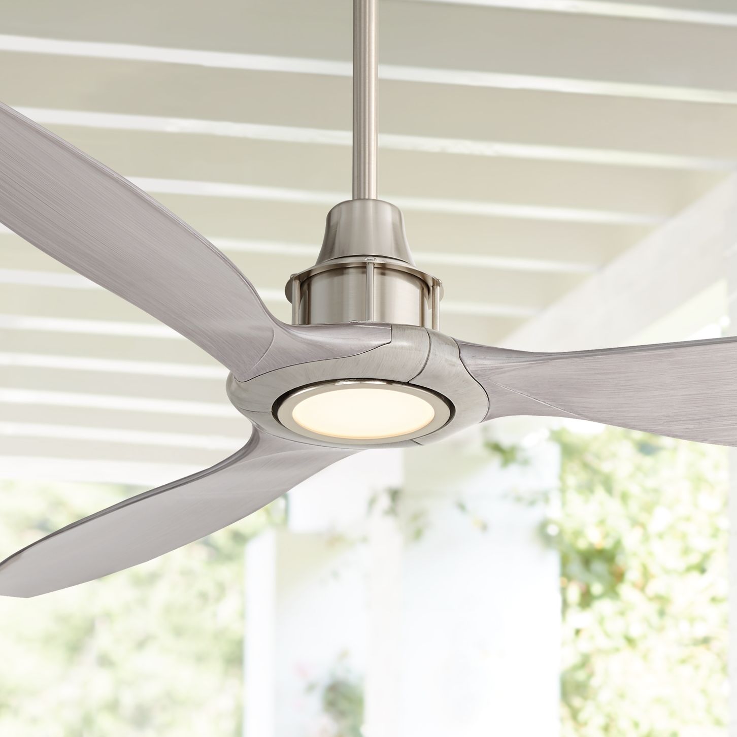 58 Outdoor Ceiling Fan With Light Led Remote Nickel Damp Rated