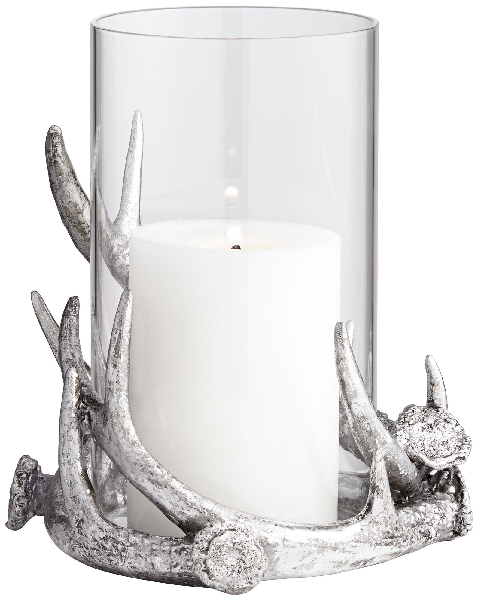Abie Silver Antler Candle Holder with Glass Tube 71P89 Lamps Plus