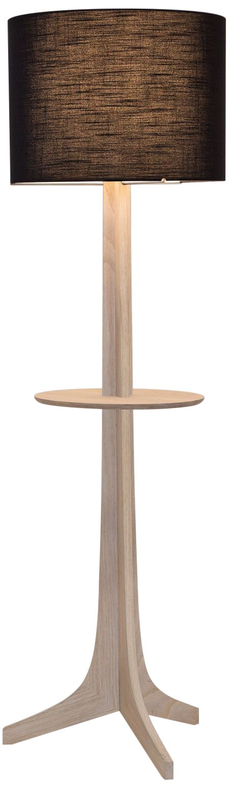 Nauta White Oak Brass LED Tray Floor Lamp with Black Shade