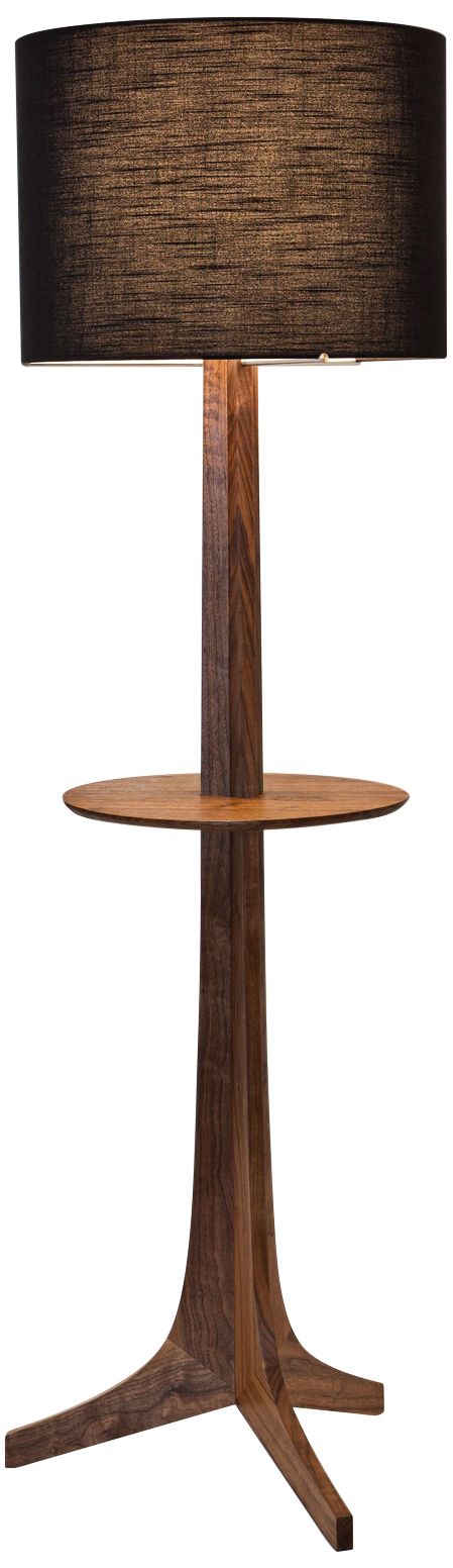 Cerno Nauta Walnut Brass LED Tray Floor Lamp w/ Black Shade