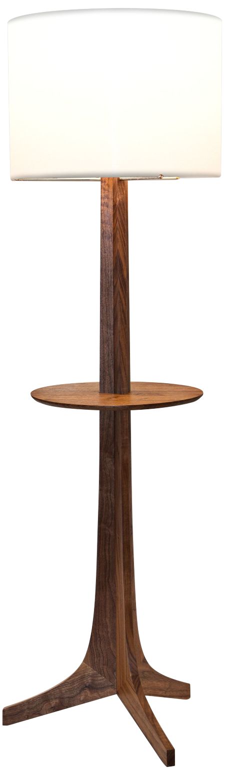 Cerno Nauta Walnut Brass LED Tray Floor Lamp w/ White Shade