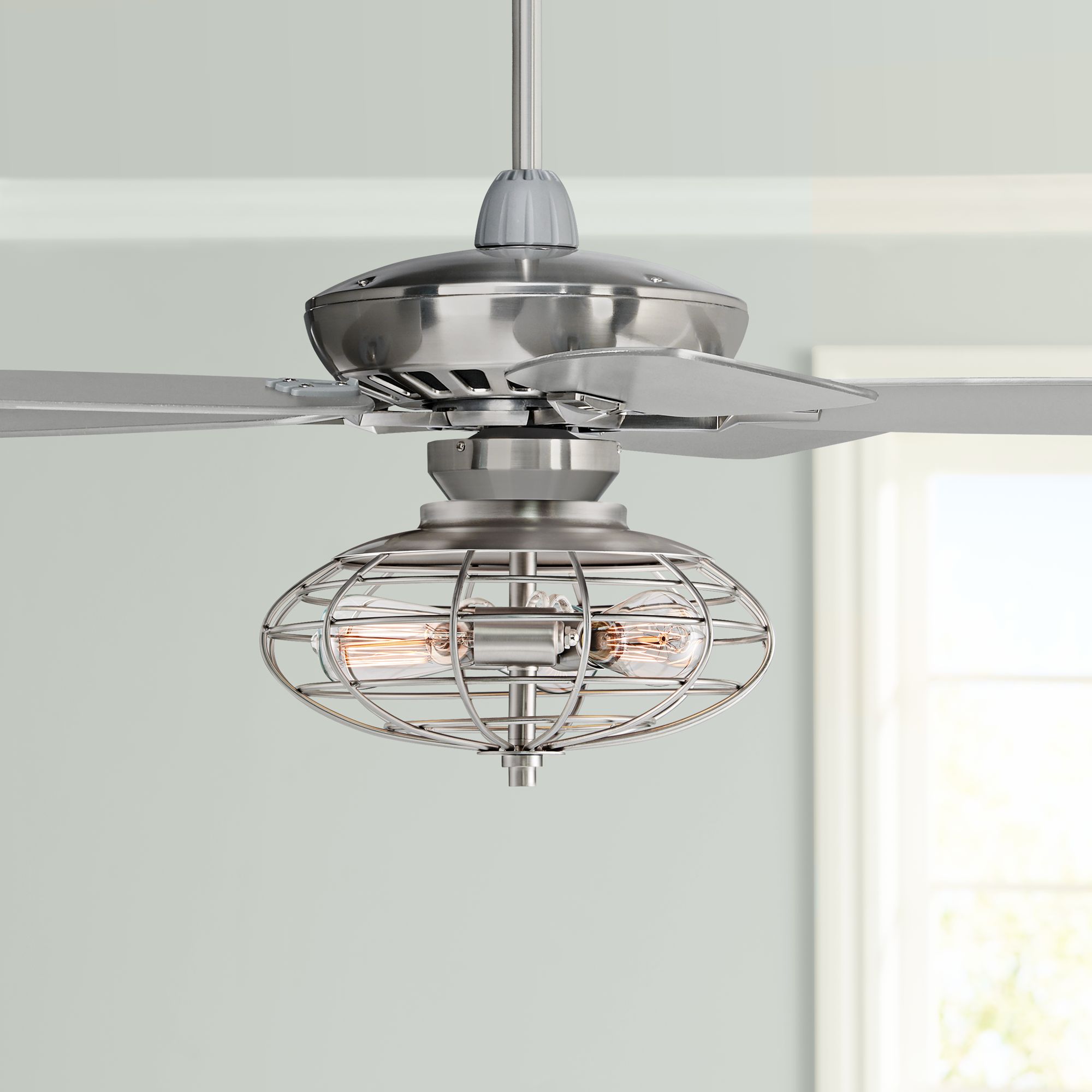 Details About 52 Industrial Ceiling Fan With Light Led Dimmable Remote Nickel For Living Room