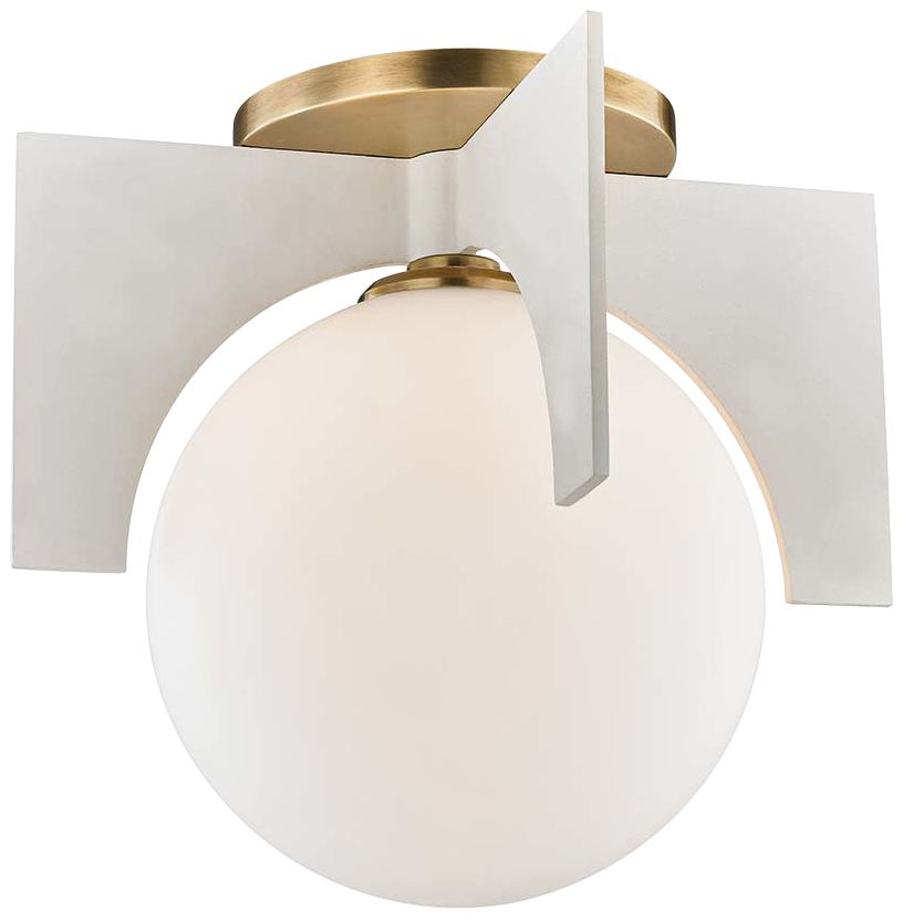 Mitzi Nadia 11" Wide Aged Brass and White Ceiling Light