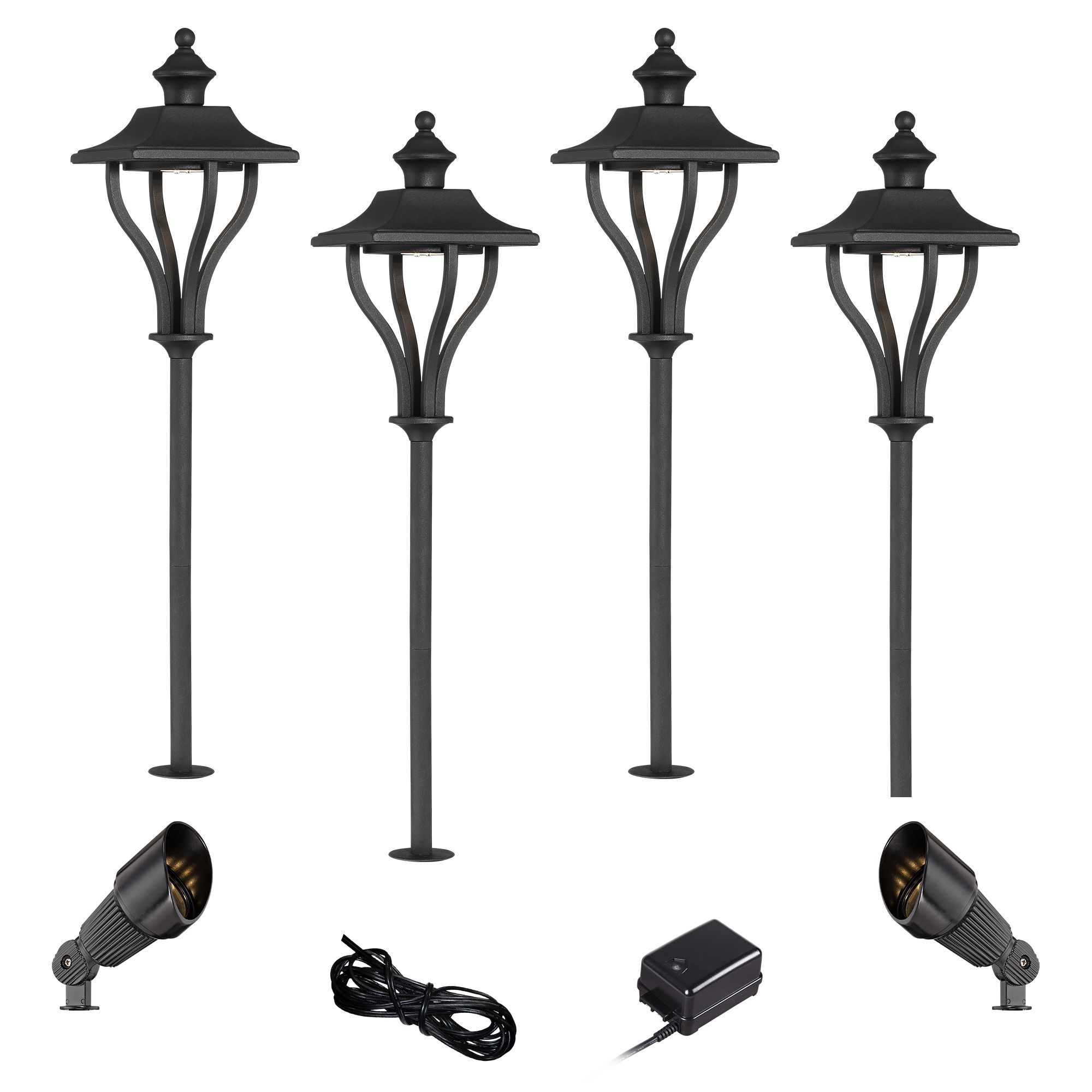 Union Textured Black 8-Piece LED Path and Spot Light Set