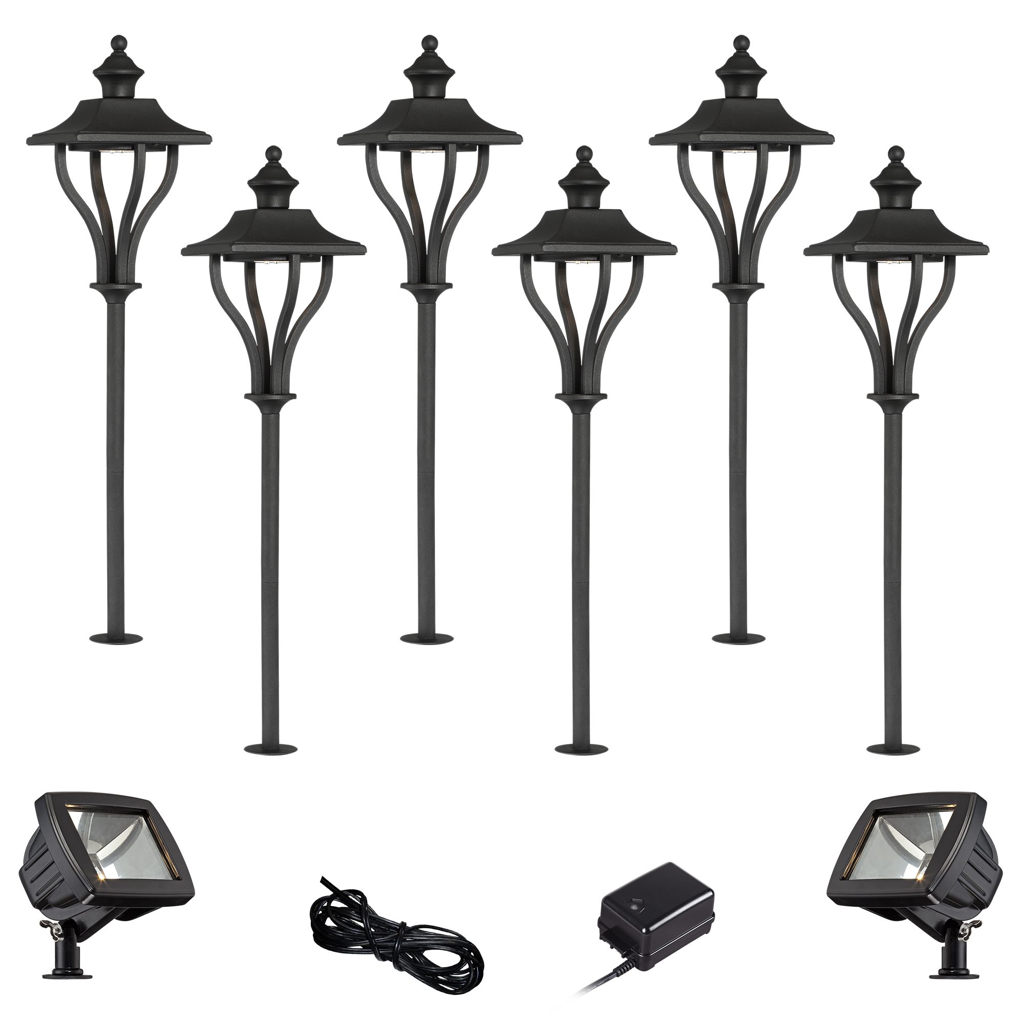 Union Textured Black 10-Piece LED Path and Flood Light Set