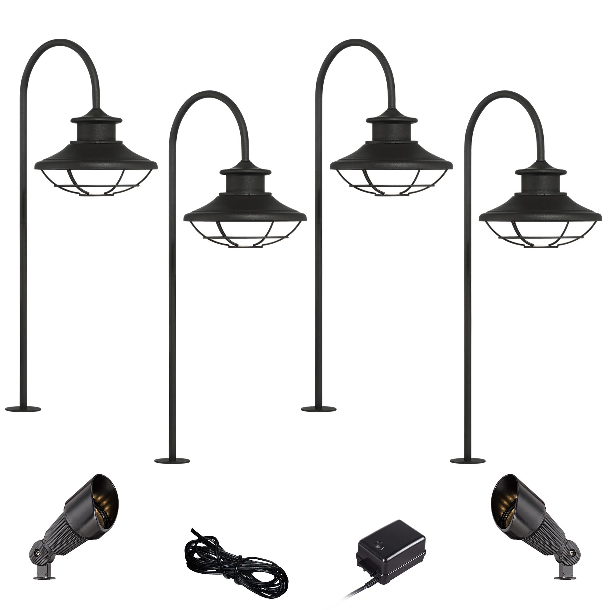 Braden Textured Black 8-Piece LED Path and Spot Light Set