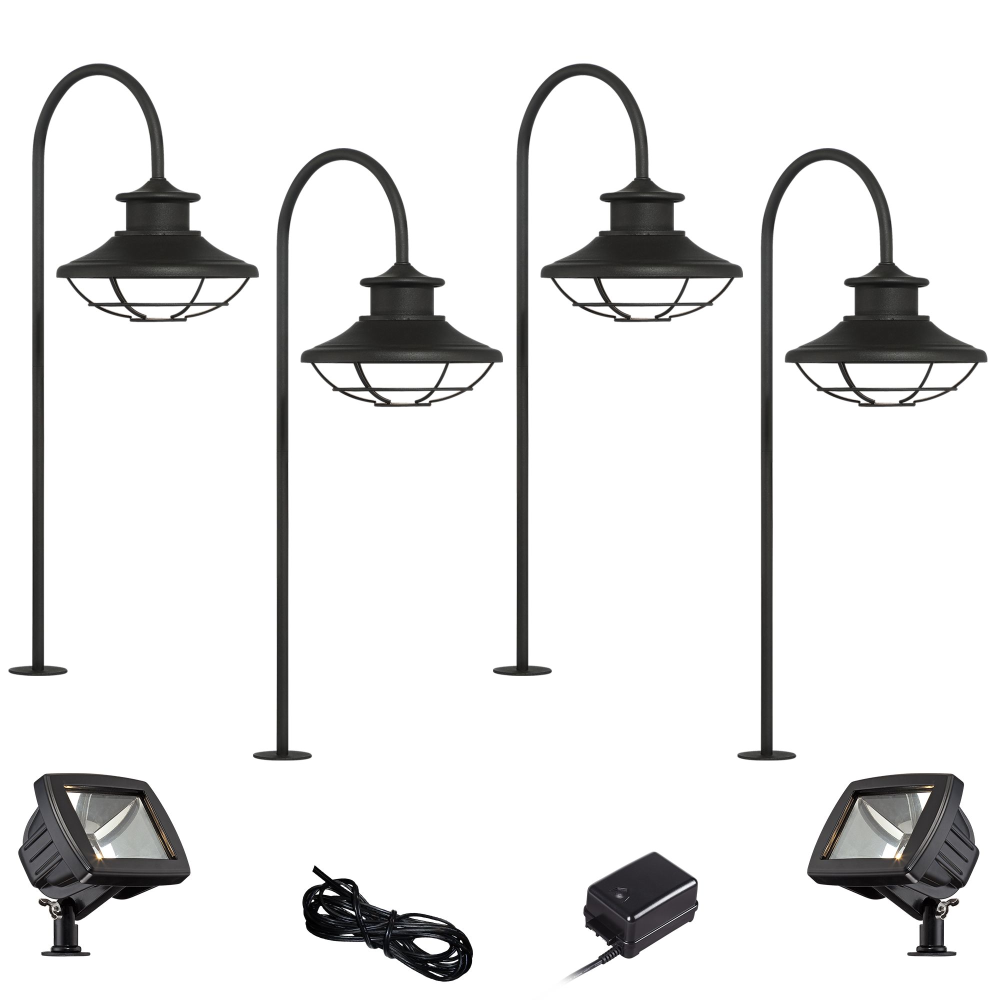 Braden Textured Black 8-Piece LED Path and Flood Light Set