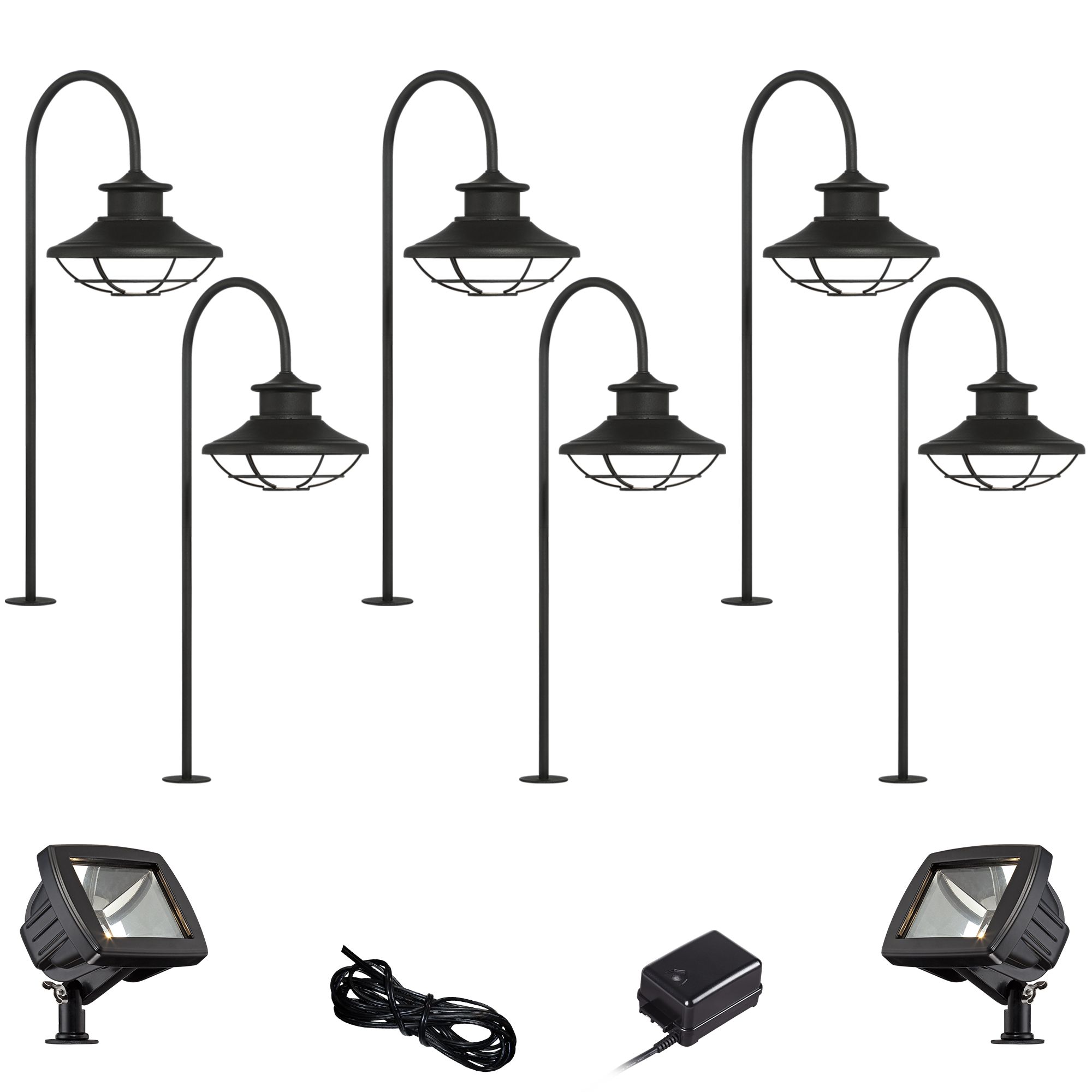 Braden Textured Black 10-Piece LED Path and Flood Light Set