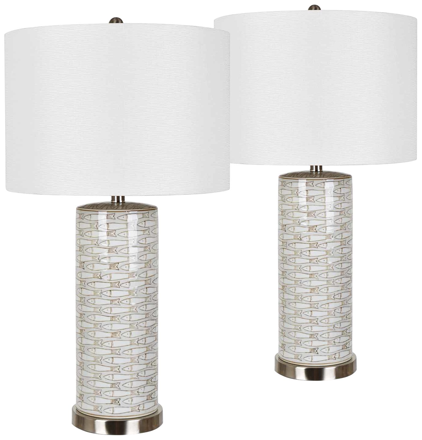 Morrison White Fish Ceramic Table Lamps Set of 2