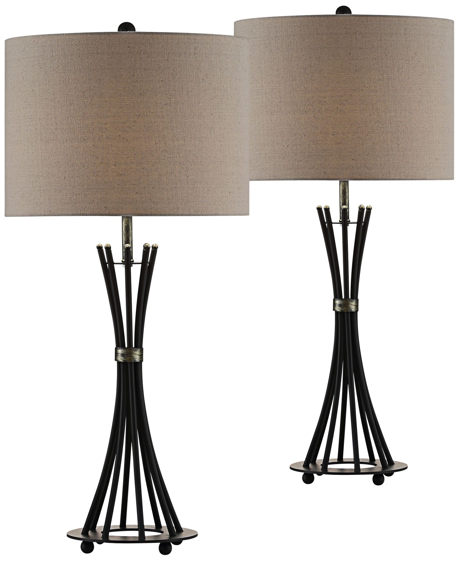 Quinn Modern Bronze Banded Rods Metal Table Lamps Set of 2