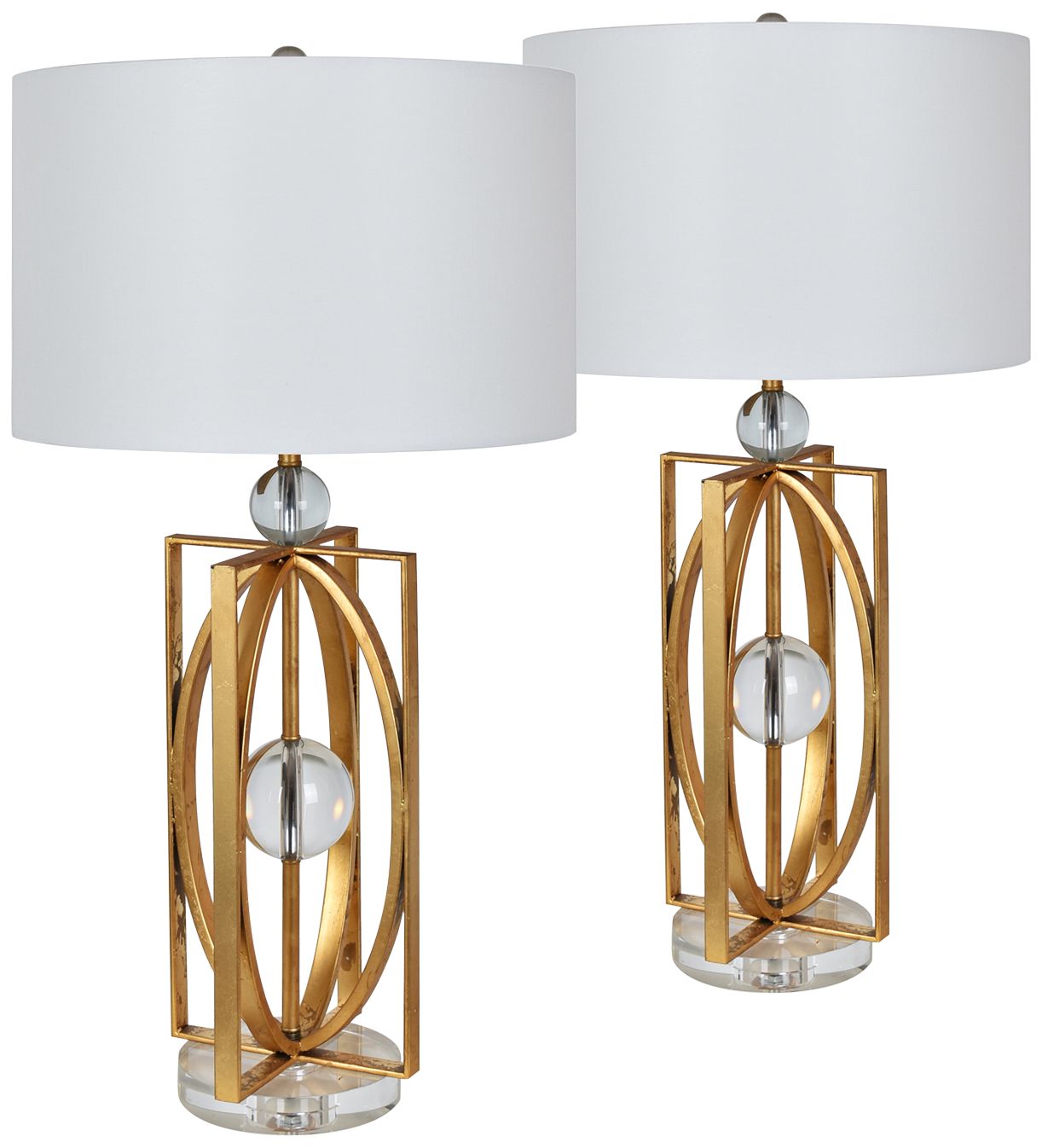 Amour Gold Leaf and Crystal Open Frame Table Lamps Set of 2