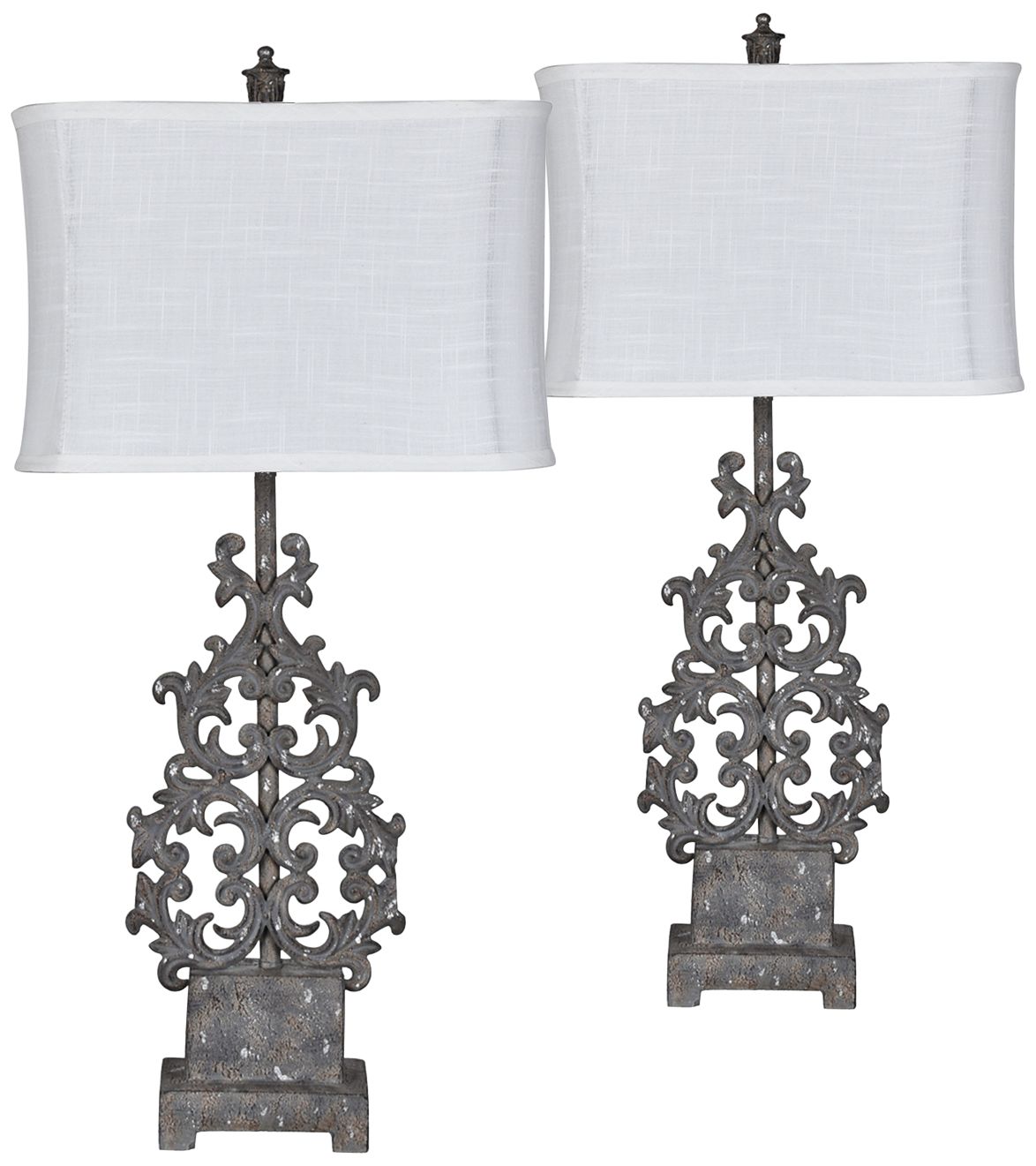 Flower Crest Sculptural Rust Iron Table Lamps Set of 2
