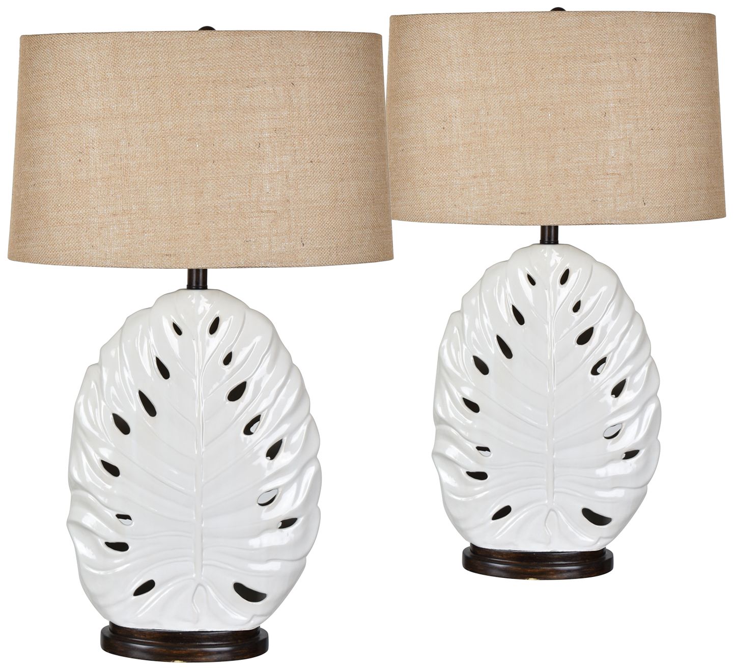 Leaf White Ceramic Nightlight Table Lamps Set of 2