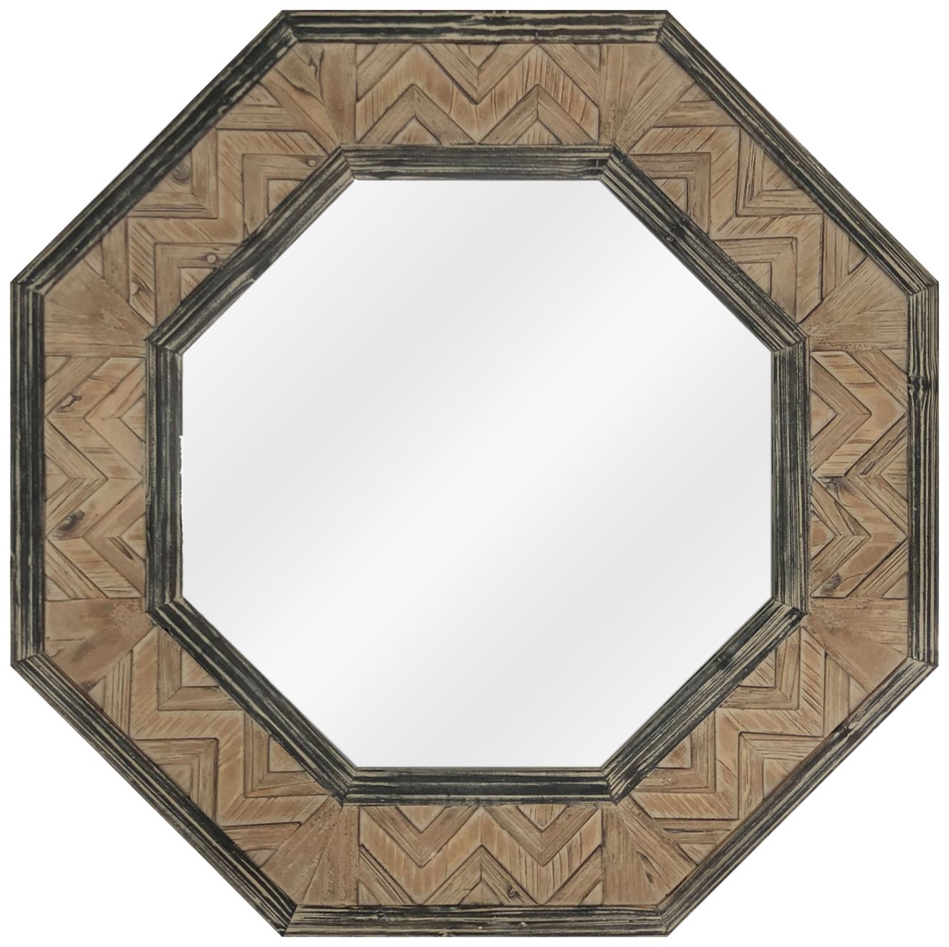 Tucker Natural and Black Wood 35 1/2" Octagon Wall Mirror
