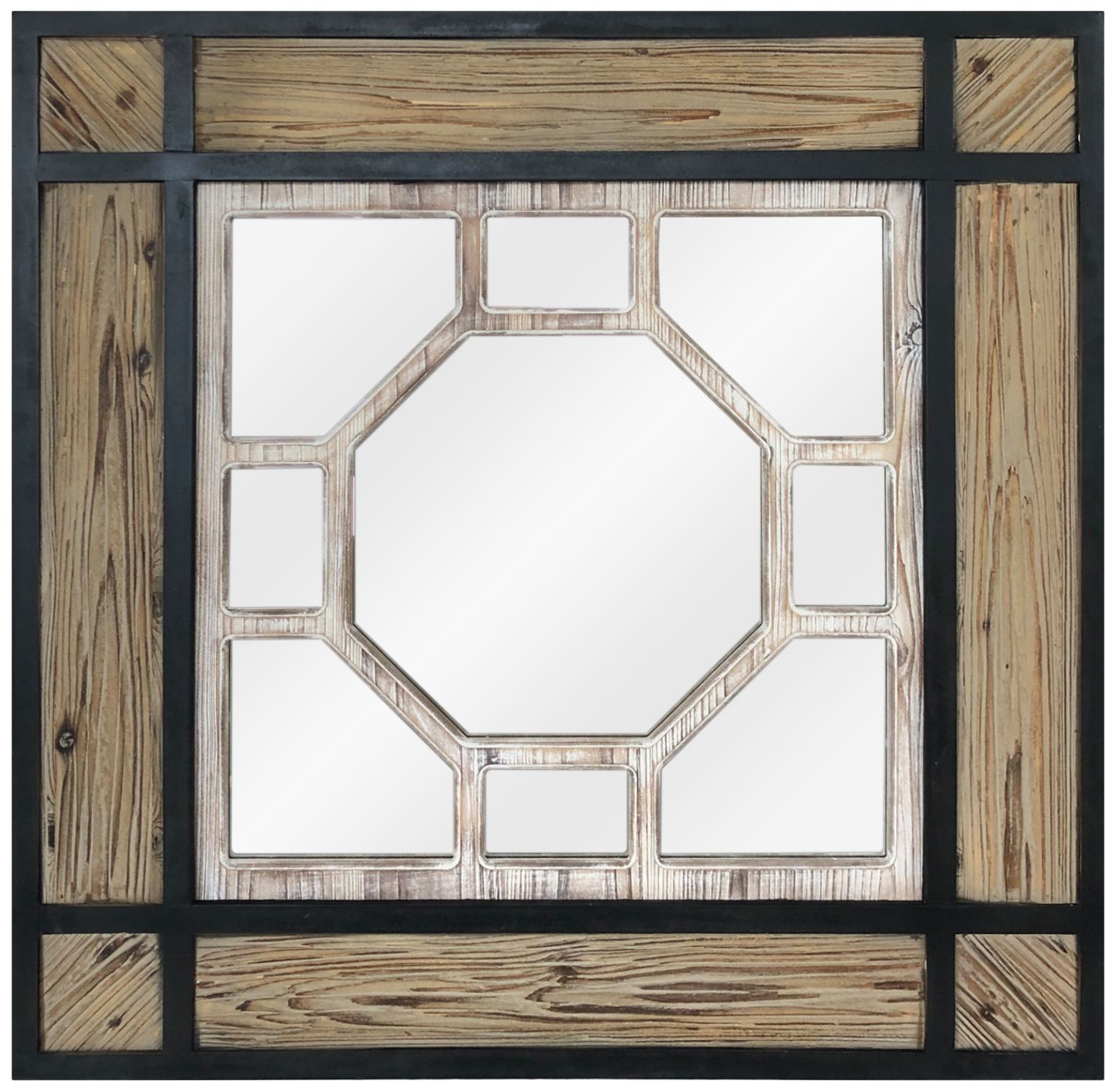 Cody Natural and Black Wood 35 1/2" Square Wall Mirror